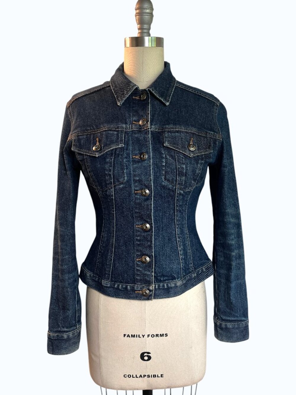 VTG French Connection Y2K Fitted Stretch Denim Hourglass Trucker Jacket Medium